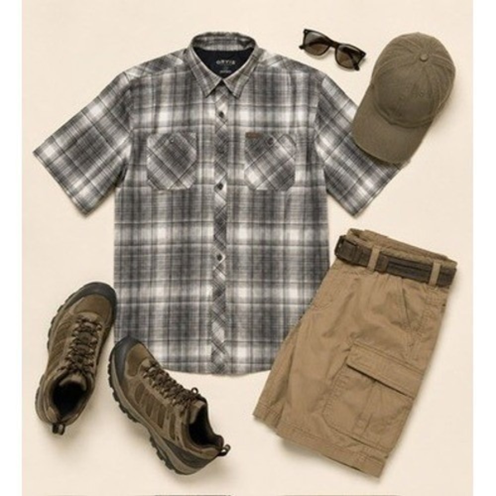 Orvis Men's Lightweight Short Sleeve Plaid Button Down Shirt Size Large